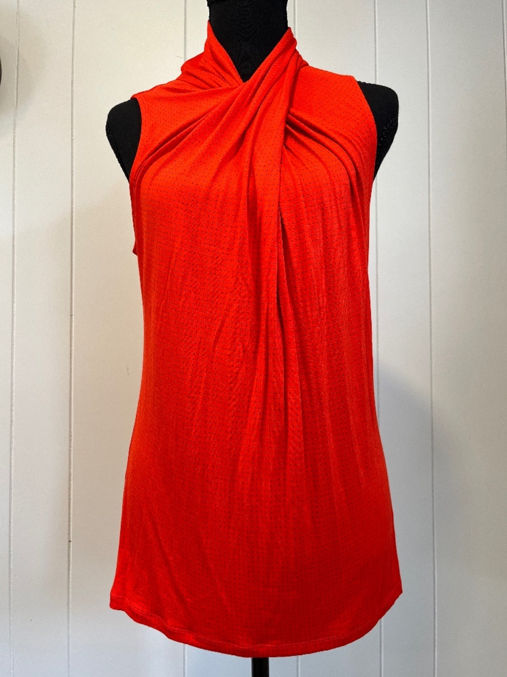 NWT Worthington Medium Fiery Red Pepper Dot Draped Front Sleeveless Tank Office
